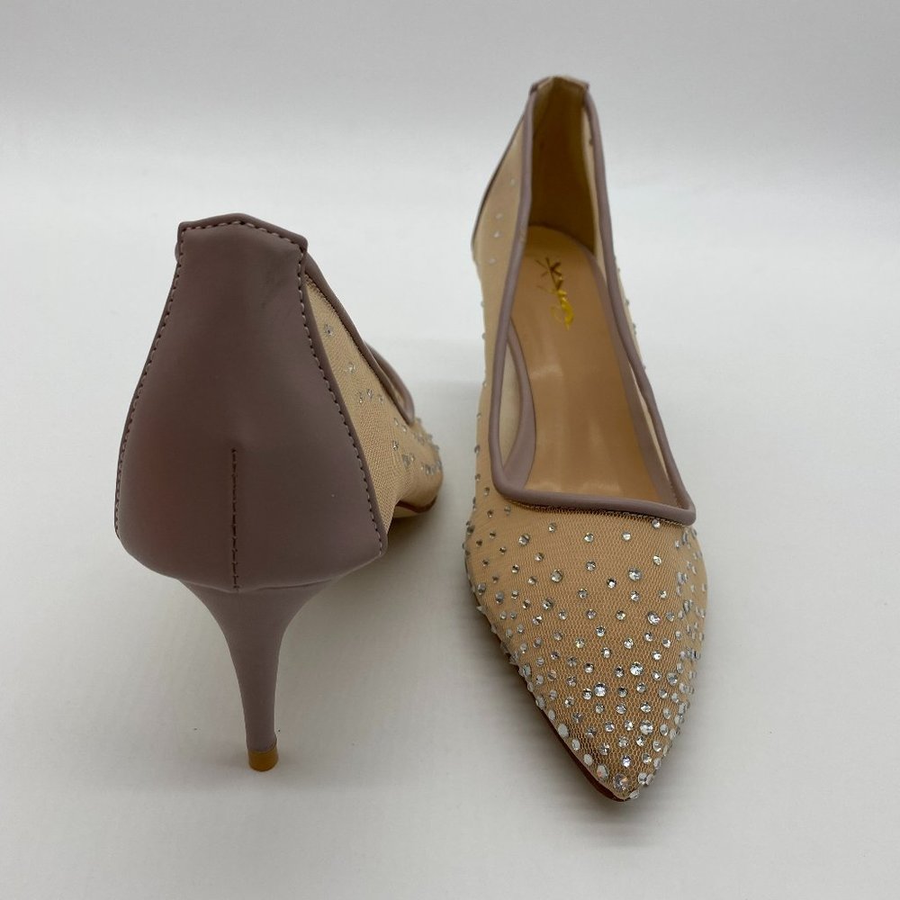 XYD Rhinestones Studded Stiletto High Heels Mesh